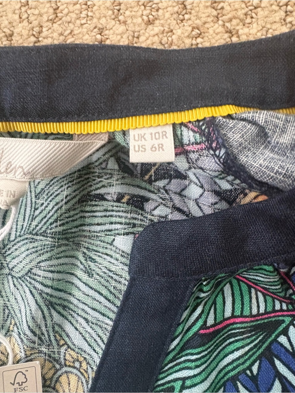 Boden linen dress tunic NWT US 6 notch neck linen mini navy pineapple bloom - Picture 11 of 16